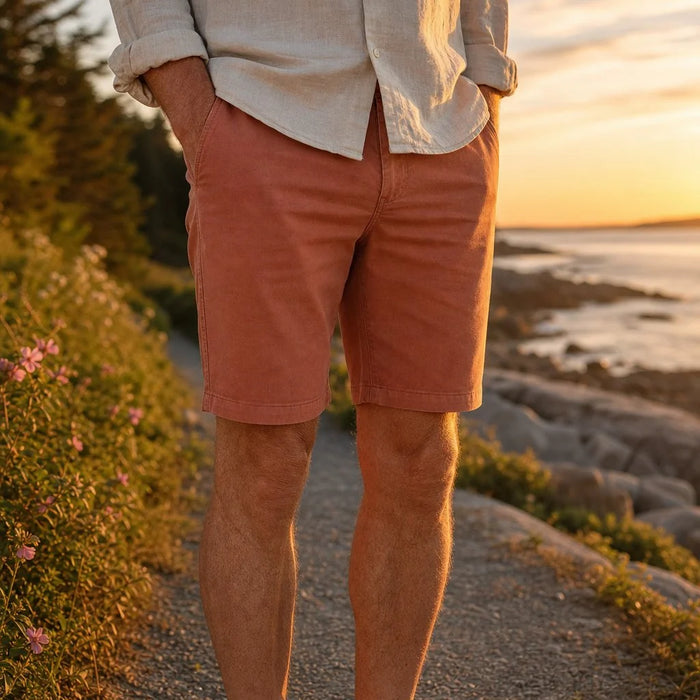 Rust Men's Chino Shorts - Hayden Slim Fit Cotton Coastal - Front Lifestyle Coastal