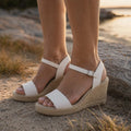 Women's White Platform Sandals — Lexie Espadrille Wedge Ankle Strap