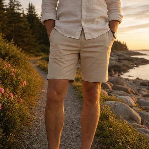 Beige Men's Beige Chino Shorts - Owen Slim Fit Coastal Casual - Outdoor Lifestyle